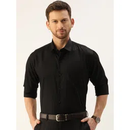 Hancock Men Black Slim Fit Solid Wrinkle Free Formal Shirt-image-17