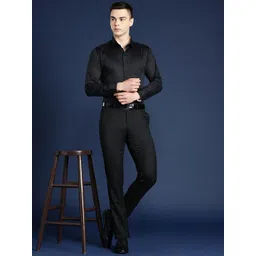 Hancock Men Black Solid Slim Fit Pure Cotton Tuxedo Formal Shirt-picture-14
