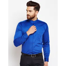 Hancock Men Blue Slim Fit Solid Formal Shirt-picture-11