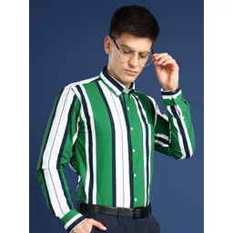 Hancock Men Button-Down Collar Multi Striped Pure Cotton Slim Fit Formal Shirt-picture-17