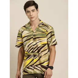 Hancock Men Comfort Spread Collar Abstract Printed Cotton Casual Shirt-picture-29