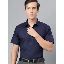 Hancock Men Navy Blue Slim Fit Solid Formal Shirt-picture-20