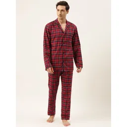Hancock Men Red & Navy Blue Checked Pure Cotton Night suit-picture-32