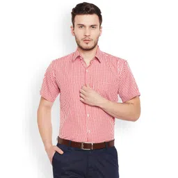 Hancock Men Red & White Slim Fit Checked Formal Shirt-picture-30
