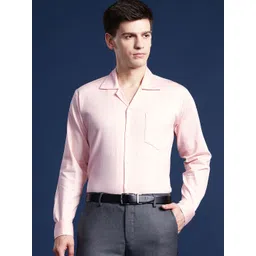 Hancock Men Self Design Cotton Stretch Cuban Collar Relaxed Fit Formal Shirt-picture-37