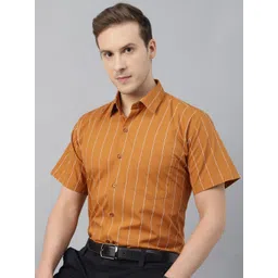 Hancock Men Spread Collar Vertical Striped Cotton Slim Fit Formal Shirt-picture-41