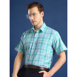 Hancock Men Standard Spread Collar Windowpane Checked Cotton Slim Fit Formal Shirt-picture-10