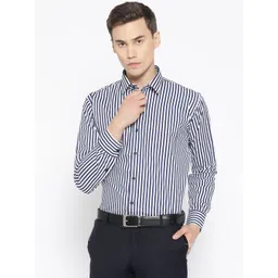 Hancock Men White & Navy Slim Fit Striped Formal Shirt-picture-32