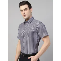 Hancock Navy & White Slim Fit Striped Shirt-picture-18