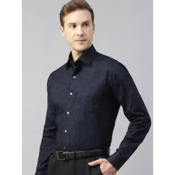 Hancock Navy Blue & Black Cotton Slim Fit Printed Shirt-picture-34