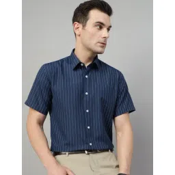 Hancock Navy Blue Slim Fit Striped Shirt-picture-23
