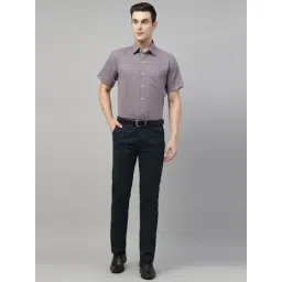 Hancock Navy Cotton Slim Fit Solid Mid Rise Trousers-picture-48