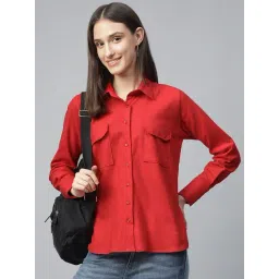 Hancock Red Cotton Solid Shacket-picture-21