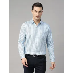 Hancock Sky Blue Cotton Slim Fit Striped Shirt-picture-37