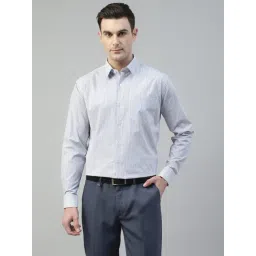Hancock White & Blue Cotton Slim Fit Striped Shirt-picture-36