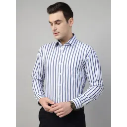Hancock White & Blue Slim Fit Striped Shirt-picture-27