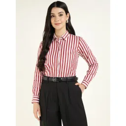 Hancock White & Maroon Cotton Regular Fit Striped Shirt-picture-34
