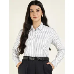 Hancock White & Navy Linen Regular Fit Striped Shirt-picture-32