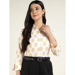 Hancock White Cotton Regular Fit Printed Shirt-picture-44