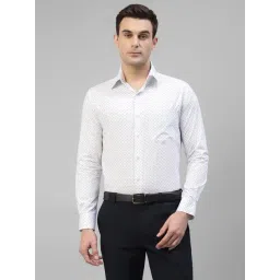 Hancock White Cotton Slim Fit Printed Shirt-picture-38