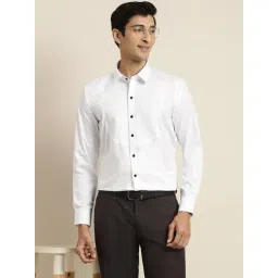 Hancock White Cotton Slim Fit Self Pattern Shirt-picture-24