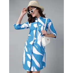 Hancock Women Abstract Print Slit Sleeves Shirt Dress-picture-20