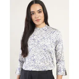 Hancock Women Floral Printed Mandarin Collar Wrinkle Resistant Pure Cotton Top-picture-20