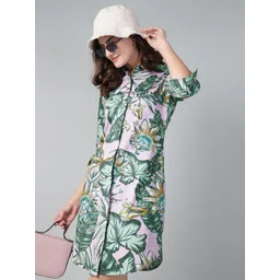 Hancock Women Floral Printed Shirt Collar Cotton Shirt Dress-picture-25