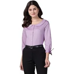 hancock Women Solid Peter Pan Collar Pure Cotton Regular Fit Formal Shirt-picture-50