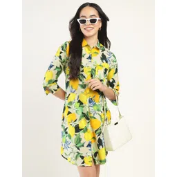 Hancock Women Tropical Print Shirt Collar Shirt Dress-picture-14