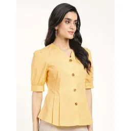 Hancock Yellow Cotton Regular Fit Shirt-picture-32