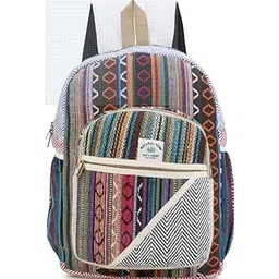 Handcrafted 100% Hemp Backpack – Multicolor Boho Rucksack for Men & Women | Eco-Friendly, Handwoven College Bag with Front Pocket & Side Pouch | Travel & Casual Use-picture-41