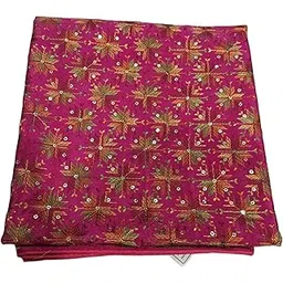 Handcrafted Phulkari Dupatta, Light Blue Chinon with Multicolour Embroidery, Traditional Starburst Pattern 2.50 metter-picture-45