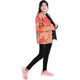 handicraft bazarr Double Side Wear Jacket Kantha Quilted Patchwork, Full Sleeve Warm Coat Ethnic Mandarin Collar Cardigan Coat M-Size-picture-11