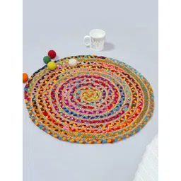HANDICRAFT PALACE Beige & Pink Braided Jute Cotton Circular Carpet-picture-22