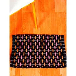HANDICRAFT PALACE Black & Pink Cotton Rectangular Non-Slip Doormat-picture-40