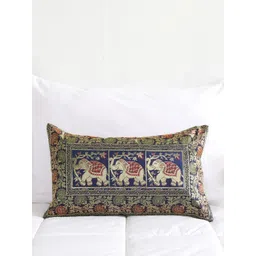 HANDICRAFT PALACE Blue & Red Ethnic Motifs Brocade Silk Rectangle Cushion Cover-picture-41