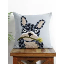 HANDICRAFT PALACE Blue & White Embroidered Square Cotton Cushion Cover image 1