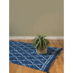 HANDICRAFT PALACE Blue & White Geometric Hand Block Printed Cotton Carpet-picture-25