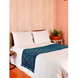 HANDICRAFT PALACE Blue & White Geometric Printed Pure Cotton Anti-Skid Bed Runner-picture-19