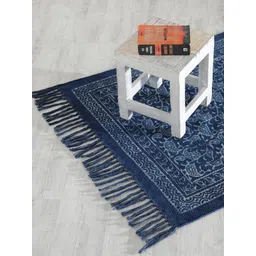 HANDICRAFT PALACE Blue & White Printed Rectangular Cotton Carpet-picture-34
