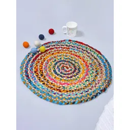 HANDICRAFT PALACE Blue & Yellow Braided Circular Jute Carpet-picture-40