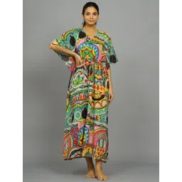 HANDICRAFT PALACE Ethnic Motifs Printed Pure Cotton Maxi Kaftan Nightdress-picture-39