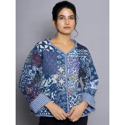 HANDICRAFT PALACE Floral Printed Reversible Pure Cotton Open Front Jacket-picture-11