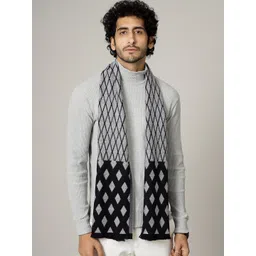 HANDICRAFT PALACE Men Grey & Black Printed Woolen Mufflers-picture-36