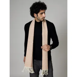 HANDICRAFT PALACE Men Peach Coloured Geomatric Design Wool Muffler-picture-38