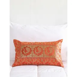 HANDICRAFT PALACE Orange & Gold-Toned Rectangle Cushion Cover image 1
