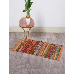 HANDICRAFT PALACE Orange-Colored & White Braided Chindi Woven Cotton Reversible Carpet-picture-13