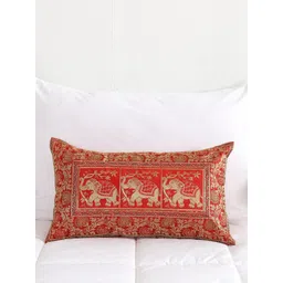 HANDICRAFT PALACE Red & Gold-Toned Ethnic Motifs Silk Rectangle Cushion Cover-picture-13