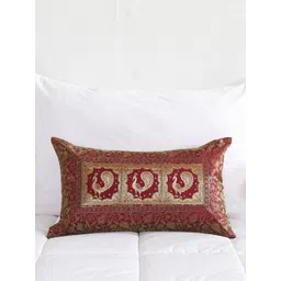 HANDICRAFT PALACE Violet & Gold-Toned Ethnic Motifs Silk Rectangle Cushion Cover-picture-35